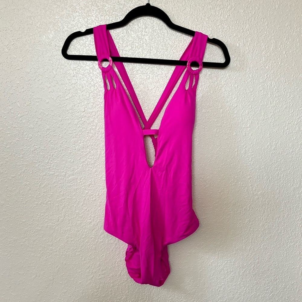 Becca by Rebecca Virtue NWT Hot Pink Open Back One Piece Swimsuit Large